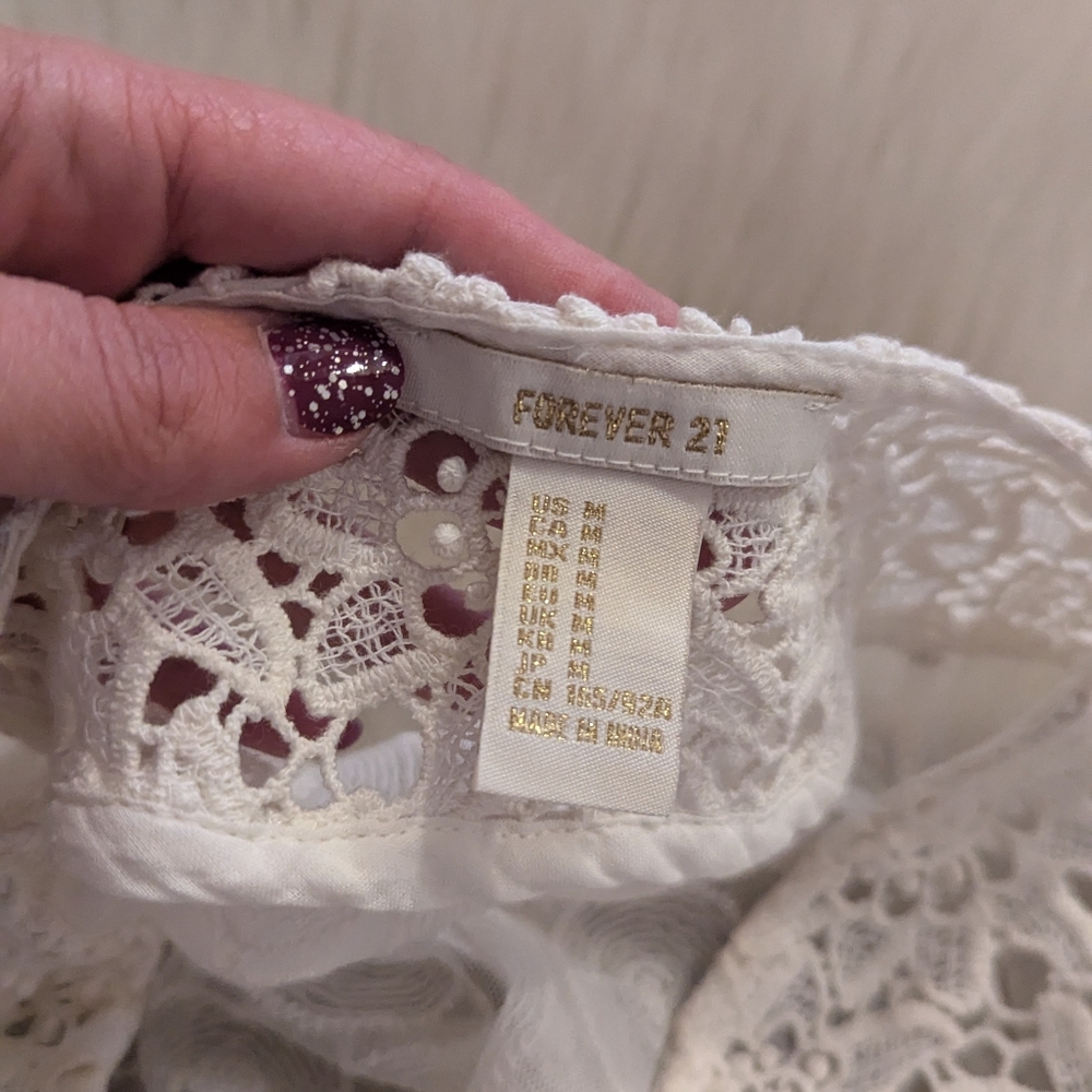 Forever 21 white sheer bell sleeve top size M - Picture 5 of 7